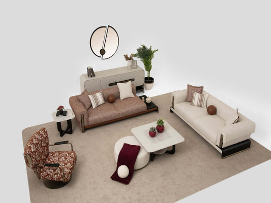 Sitzgruppe/Sofa Set - Wohnzimmergarnitur "Celosia" 3+3+1 - Beige/Braun - Nobelaa