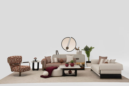 Sitzgruppe/Sofa Set - Wohnzimmergarnitur "Celosia" 3+2+1 - Beige/Braun - Nobelaa