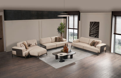 Ecksofa "Snowdrop" + 3 Sitzer + Sessel + Mittelkonsolentisch + Hocker - Beige - Nobelaa