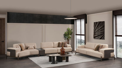 Ecksofa "Snowdrop" + 3 Sitzer + Sessel + Mittelkonsolentisch + Hocker - Beige - Nobelaa