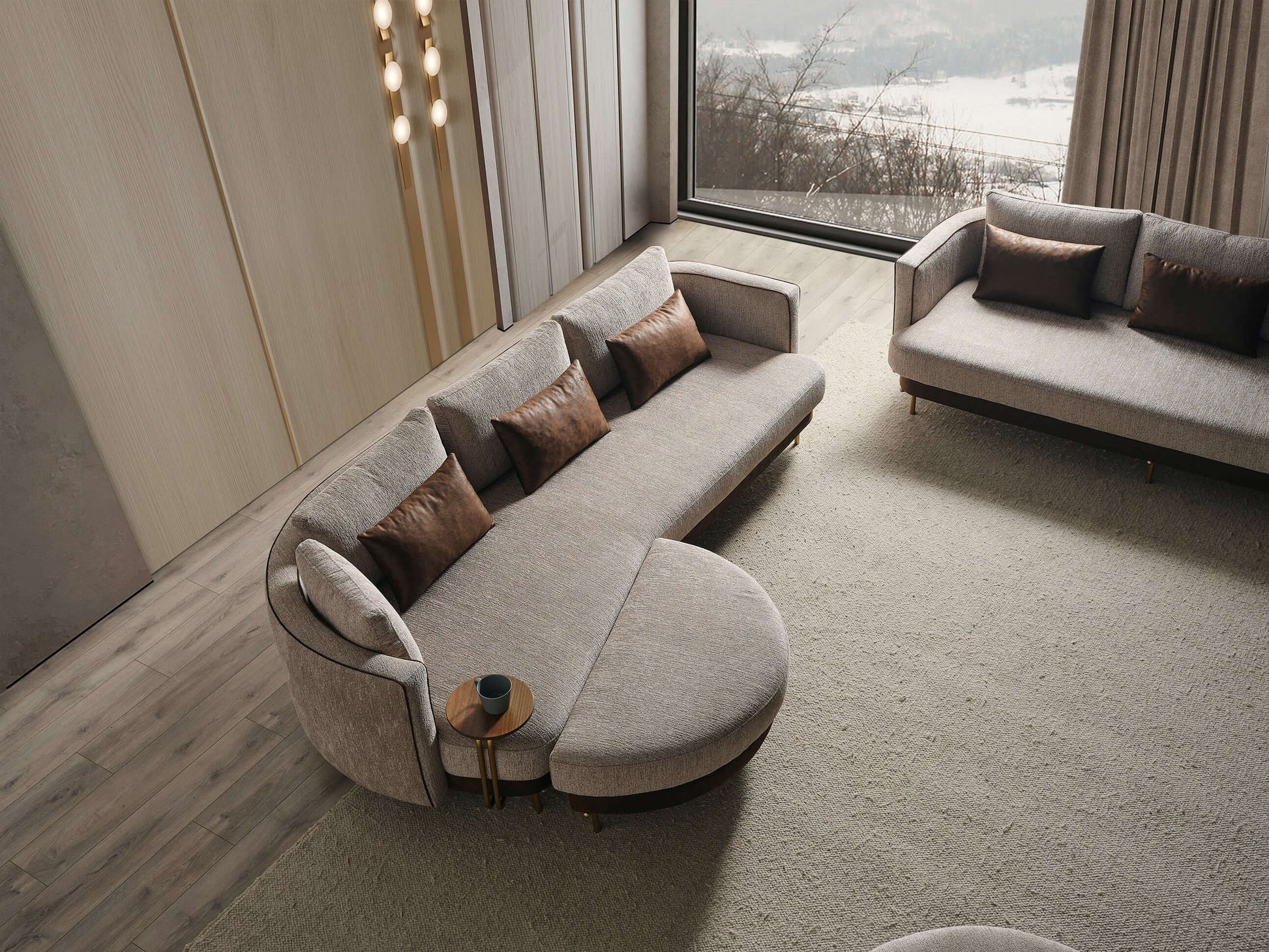 Sitzgruppe/Sofa Set - Wohnzimmergarnitur "Corydalis" 3+2+1 + Hocker - Beige - Nobelaa
