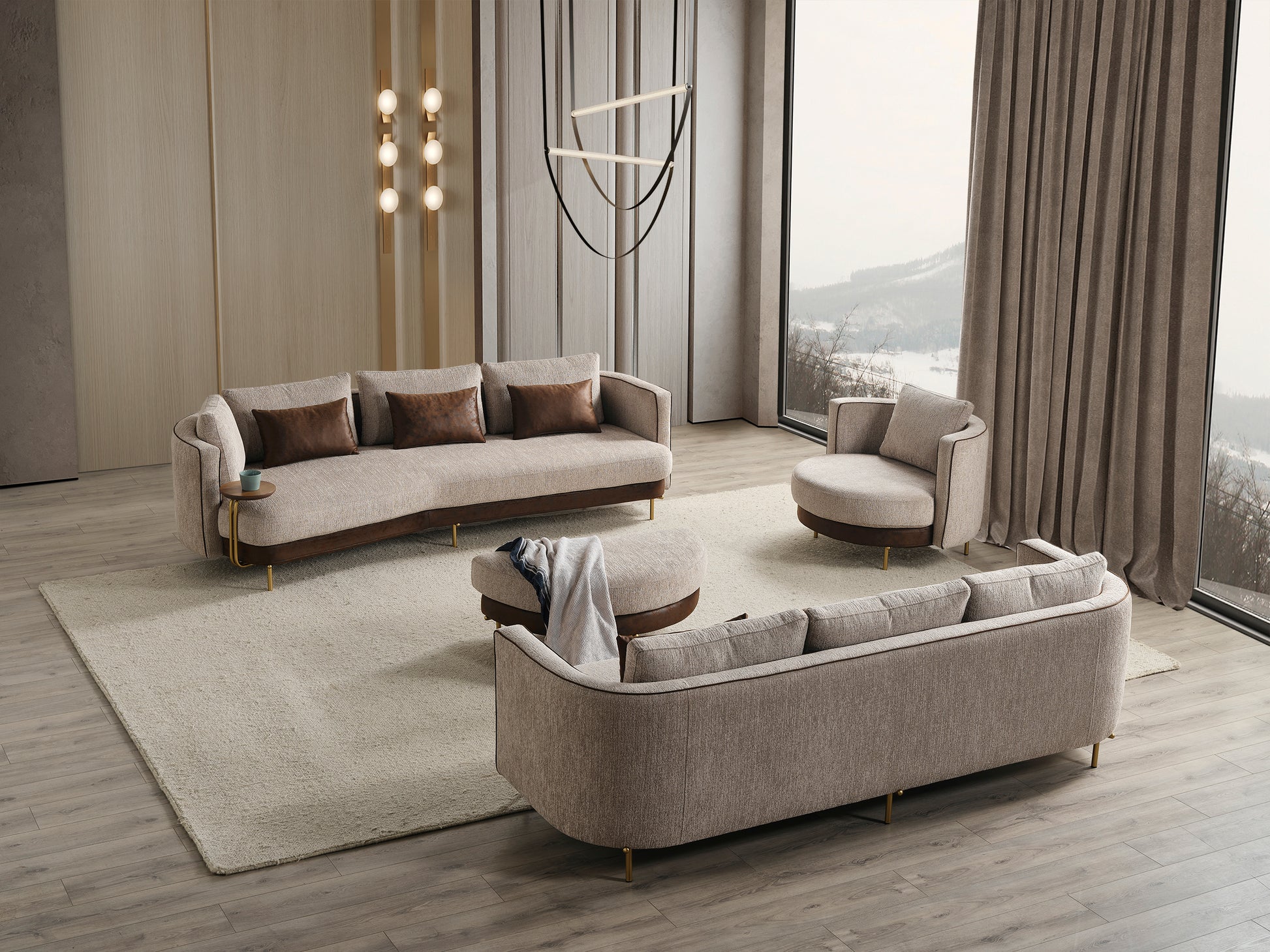 Sitzgruppe/Sofa Set - Wohnzimmergarnitur "Corydalis" 3+2+1 + Hocker - Beige - Nobelaa