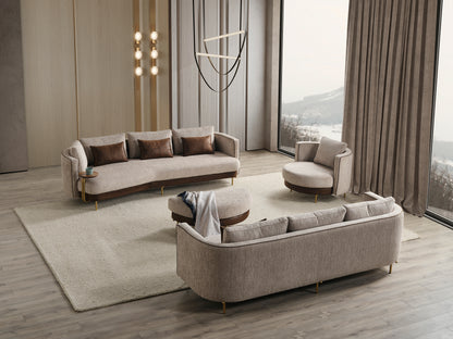 Sitzgruppe/Sofa Set - Wohnzimmergarnitur "Corydalis" 3+2+1 + Hocker - Beige - Nobelaa