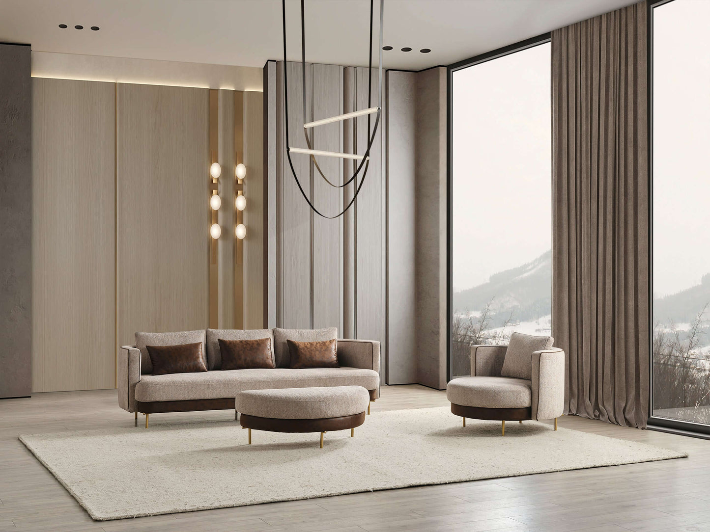 Sitzgruppe/Sofa Set - Wohnzimmergarnitur "Corydalis" 3+2+1 + Hocker - Beige - Nobelaa