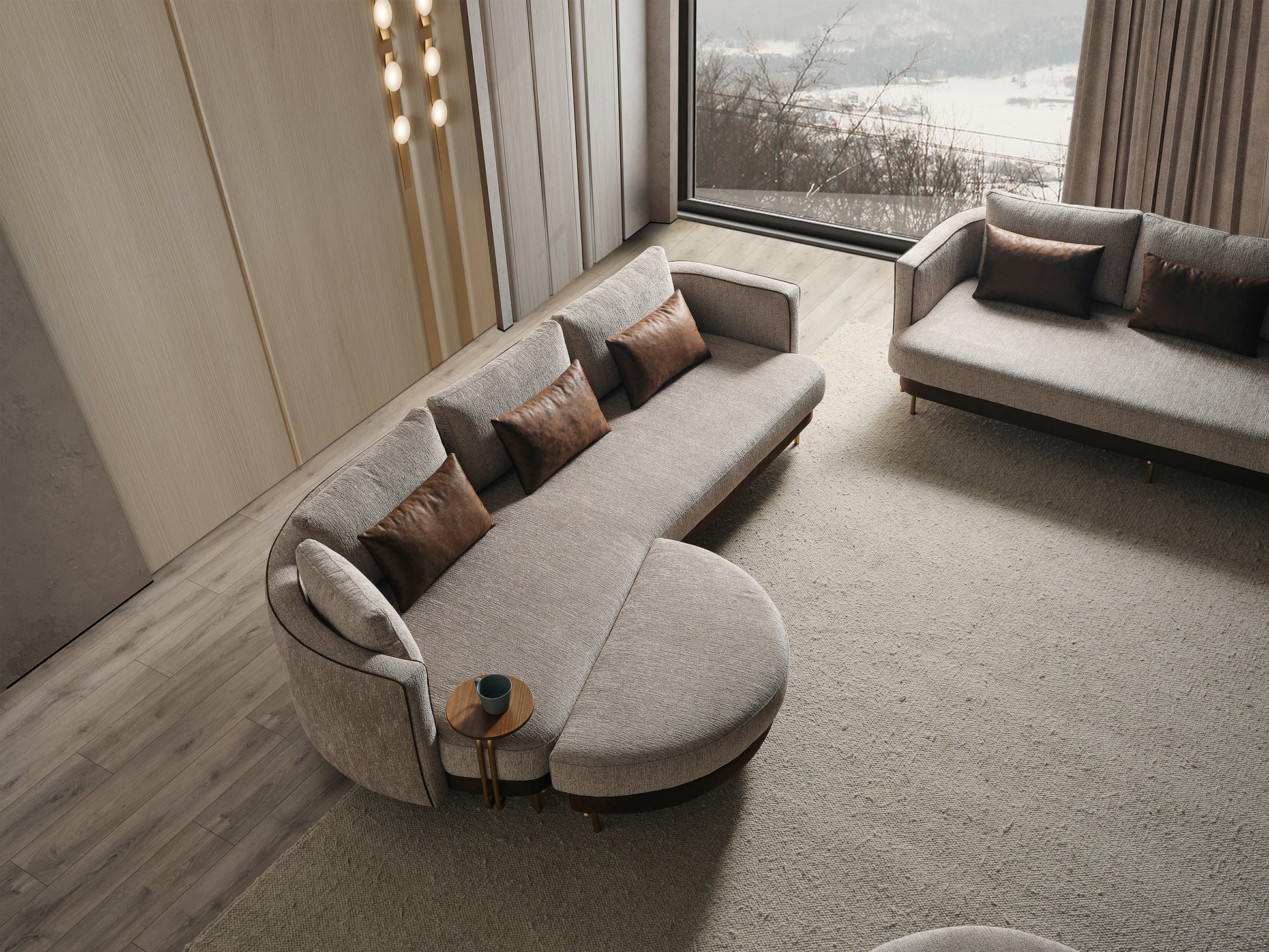 Sitzgruppe/Sofa Set - Wohnzimmergarnitur "Corydalis" 3+2+1 + Hocker - Beige - Nobelaa