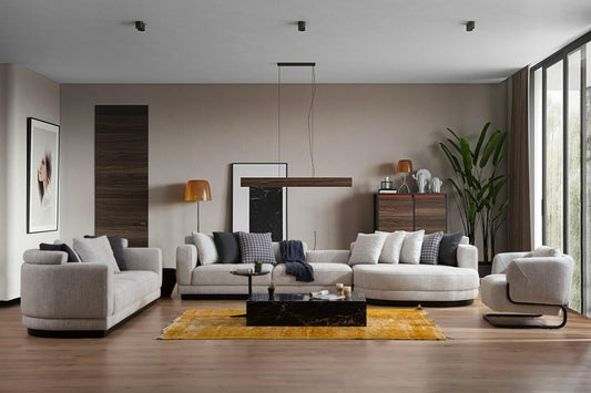 Sitzgruppe/Sofa Set - Wohnzimmergarnitur "Crownelia" - Ecksofa + 3-Sitzer + Sessel - Hellgrau - Nobelaa