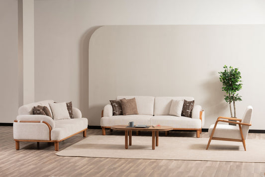 Sitzgruppe/Sofa Set - Wohnzimmergarnitur "Dianella" 3+3+1+1 - Weiß - Nobelaa