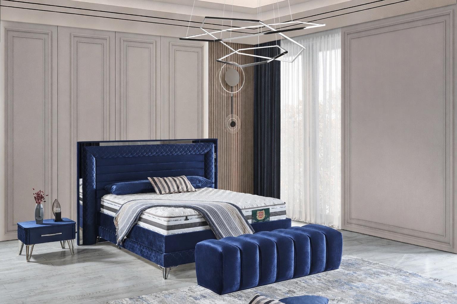 Schlafzimmer-Set "Elara" – Bett mit Bettkasten und Matratze , Nachttisch, Bettbank