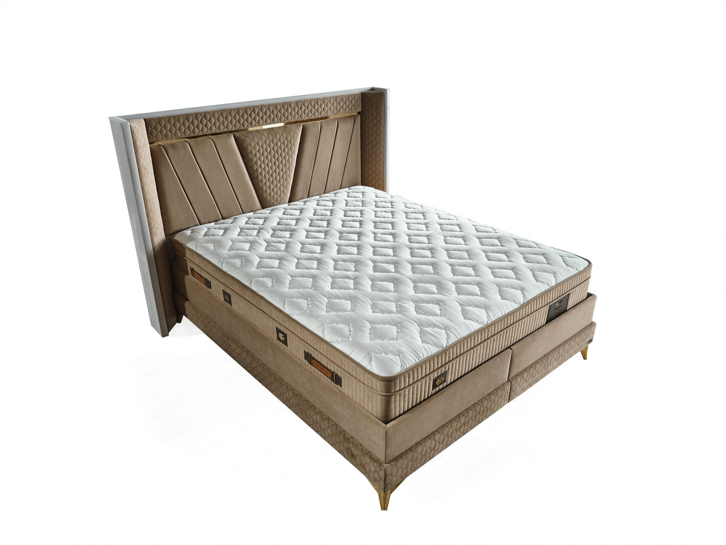 Schlafzimmer-Set "Elvina" – Bett mit Bettkasten mit Matratze, Nachttisch, Kommode, Bettbank