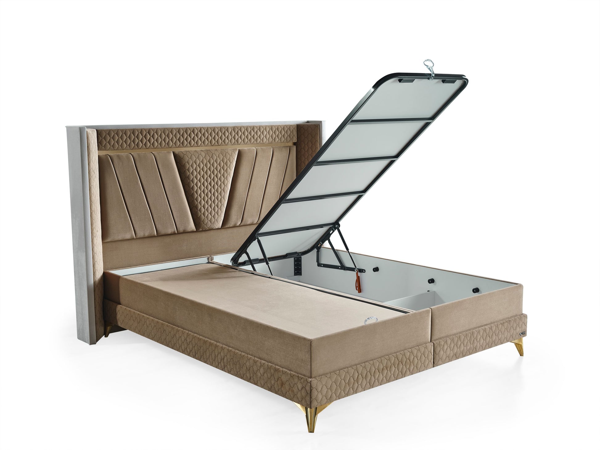 Schlafzimmer-Set "Elvina" – Bett mit Bettkasten mit Matratze, Nachttisch, Kommode, Bettbank