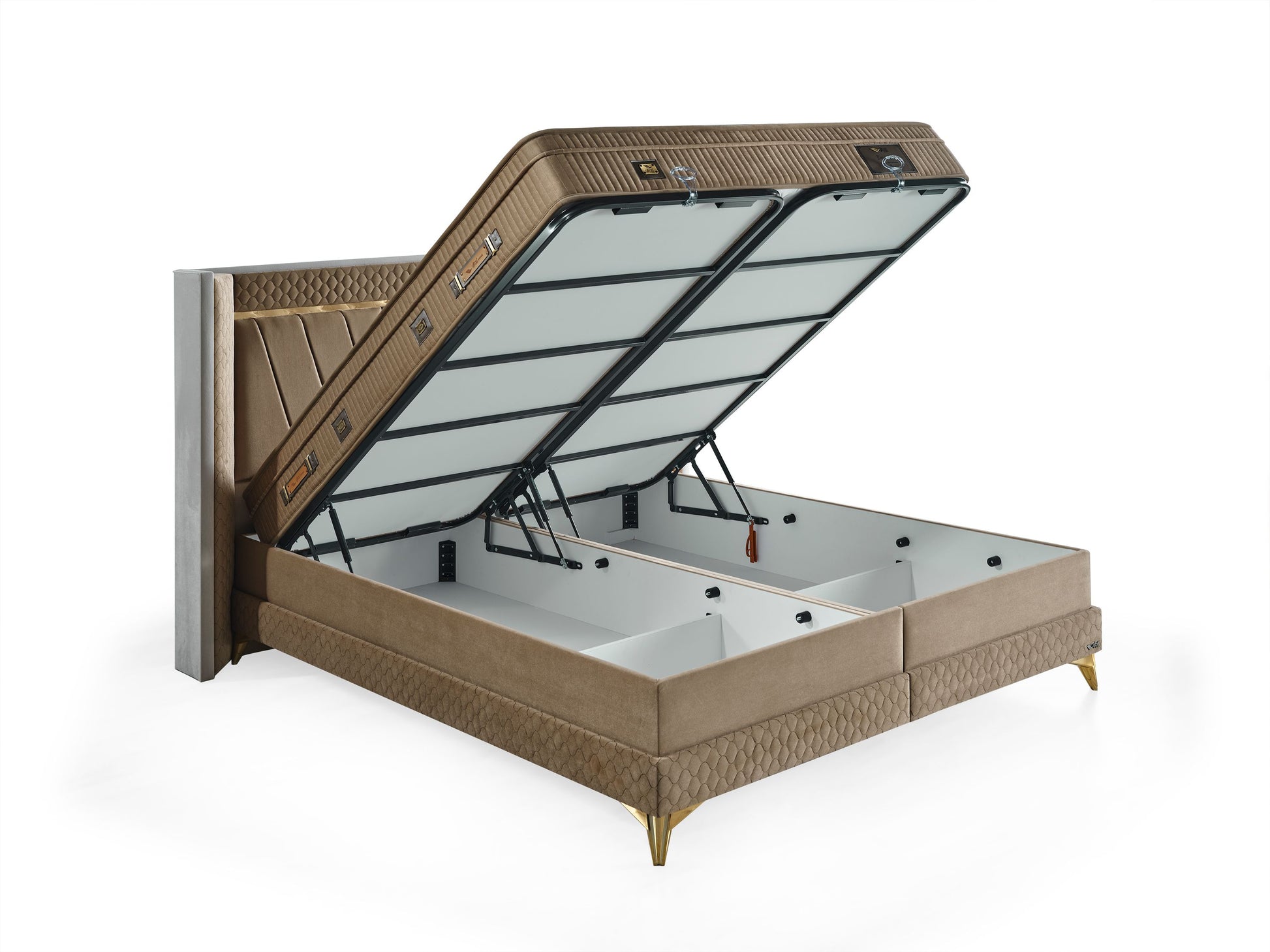 Schlafzimmer-Set "Elvina" – Bett mit Bettkasten mit Matratze, Nachttisch, Kommode, Bettbank