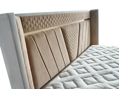 Schlafzimmer-Set "Elvina" – Bett mit Bettkasten mit Matratze, Nachttisch, Kommode, Bettbank