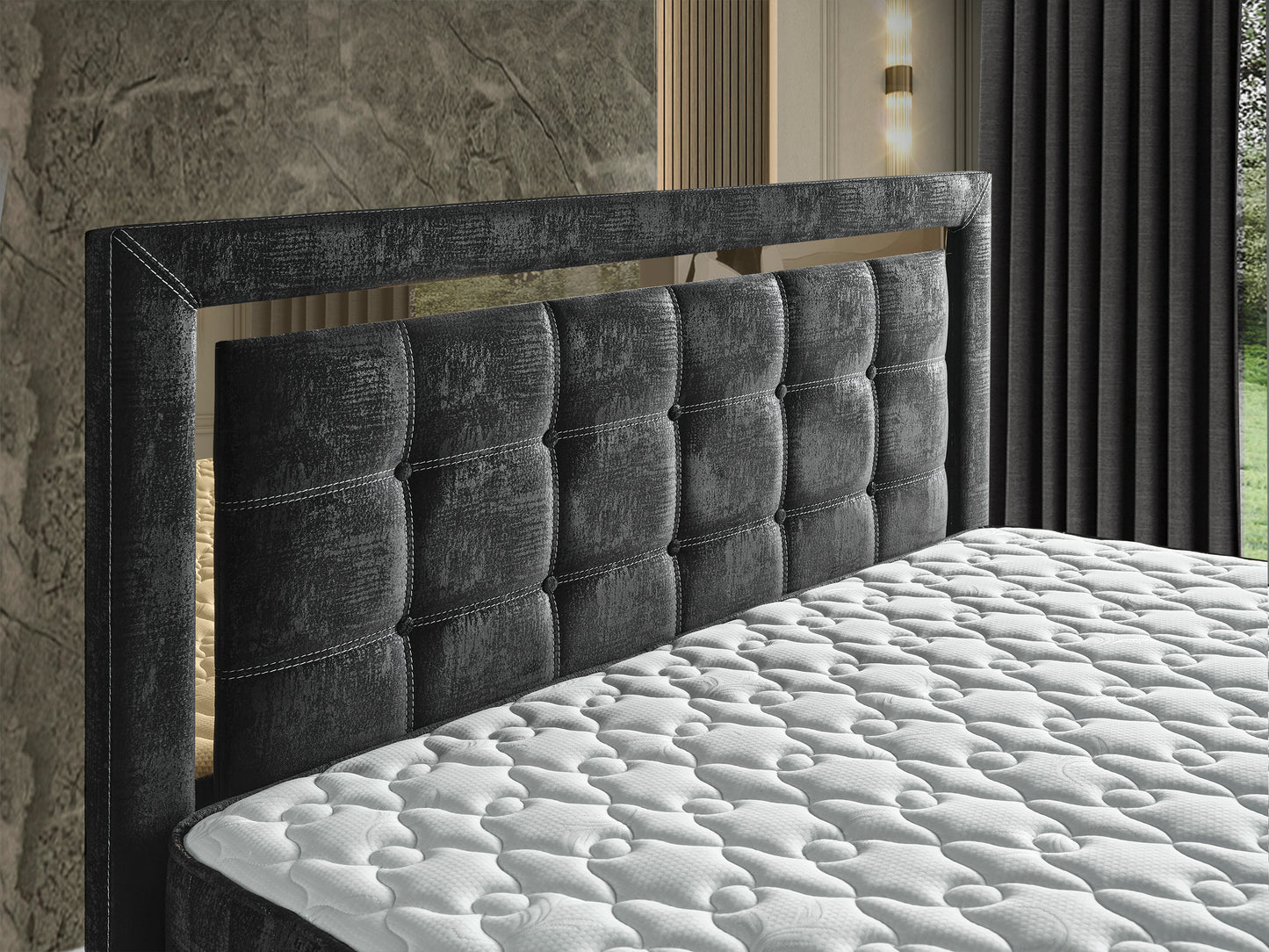 Schlafzimmer-Set "Florimella" – Bett mit Bettkasten, Nachttisch, Mit Matratze