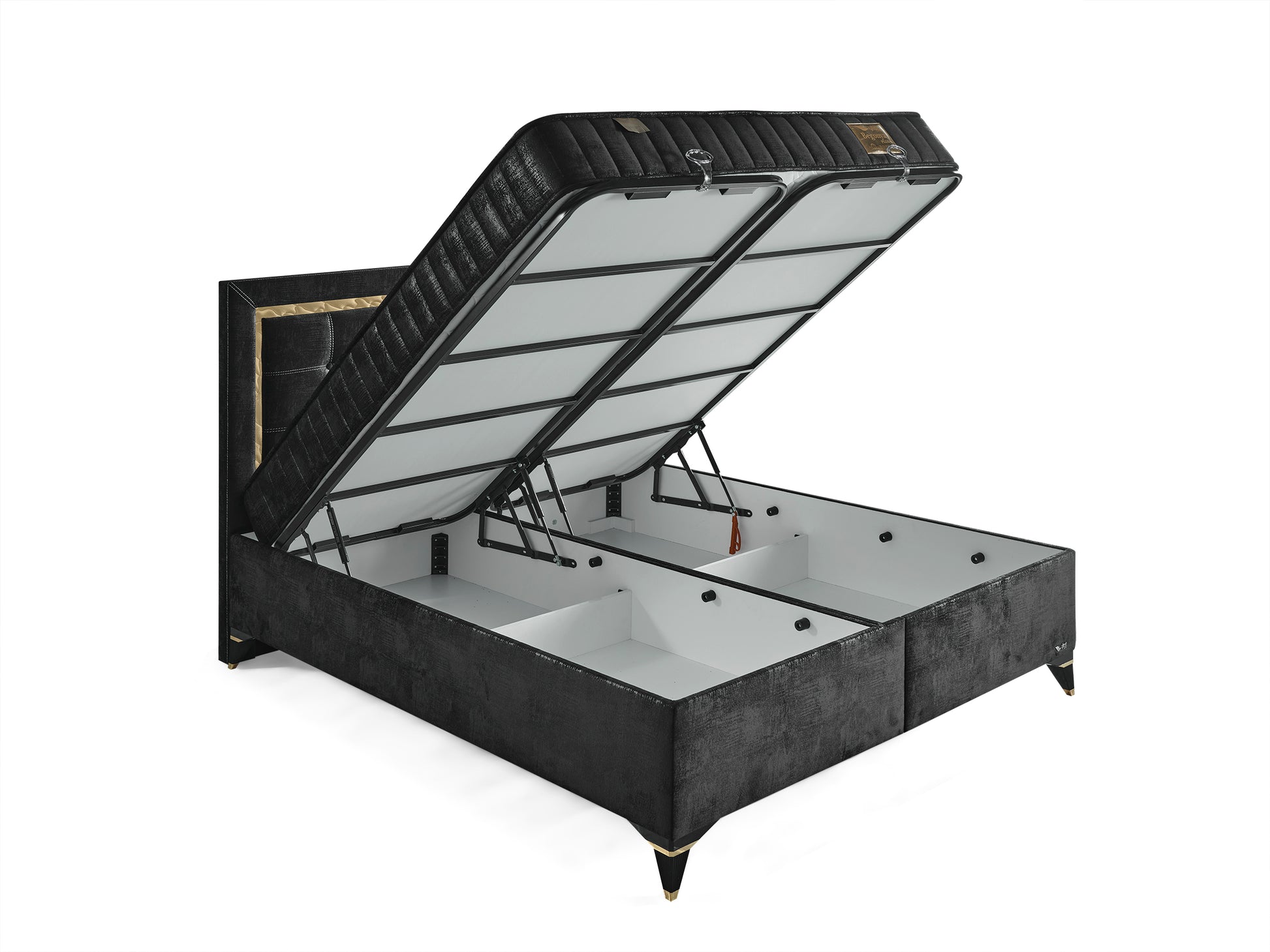 Schlafzimmer-Set "Florimella" – Bett mit Bettkasten, Nachttisch, Mit Matratze