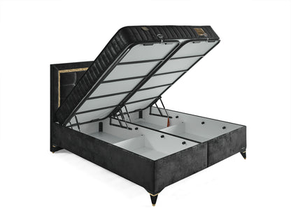Schlafzimmer-Set "Florimella" – Bett mit Bettkasten, Nachttisch, Mit Matratze