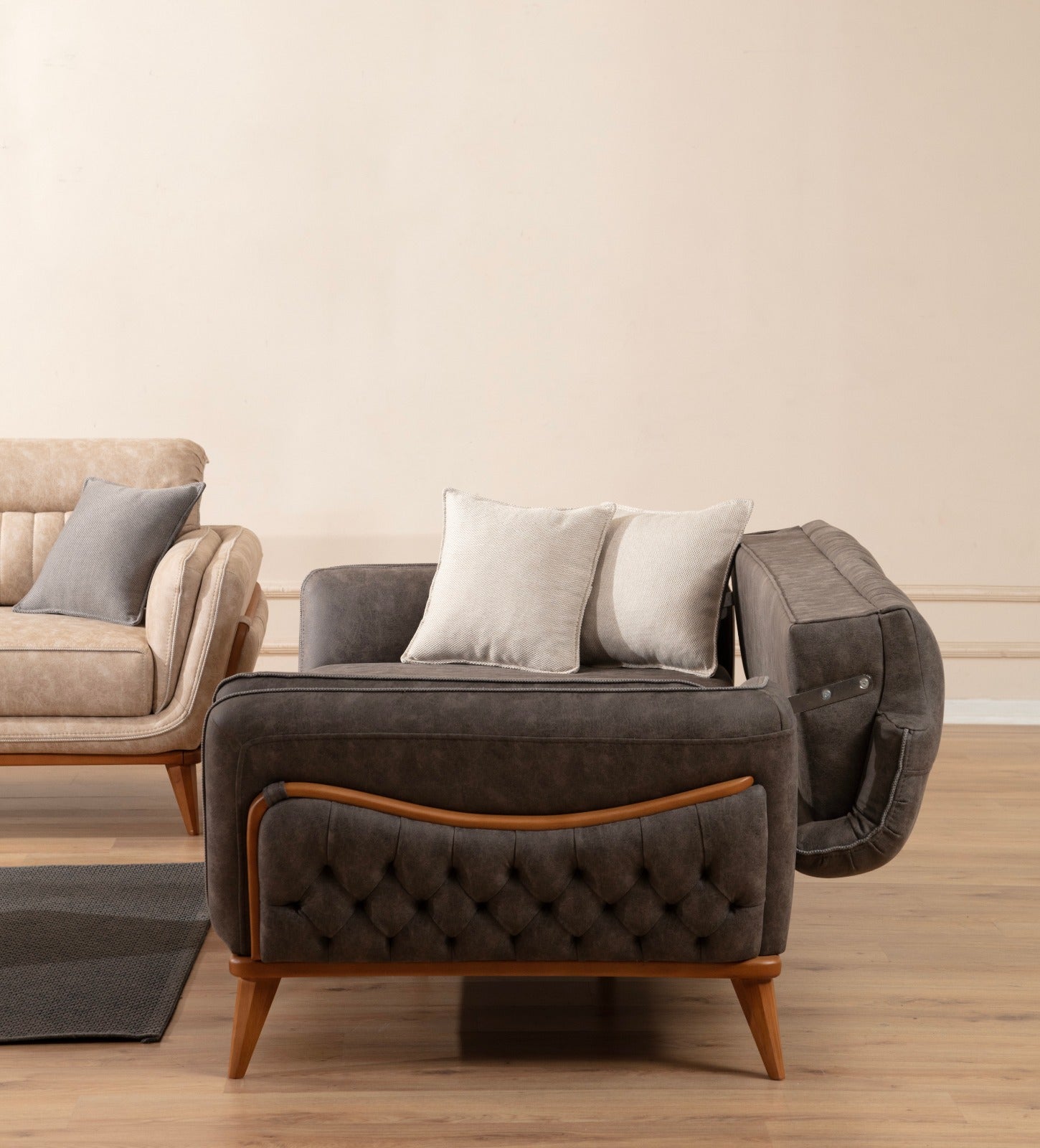 Sitzgruppe/Sofa Set - Wohnzimmergarnitur "Galea" 3+3+1+1 - Beige/Anthrazit - Nobelaa
