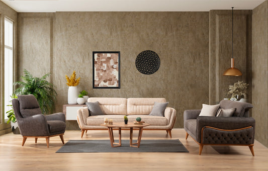 Sitzgruppe/Sofa Set - Wohnzimmergarnitur "Galea" 3+3+1+1 - Beige/Anthrazit - Nobelaa