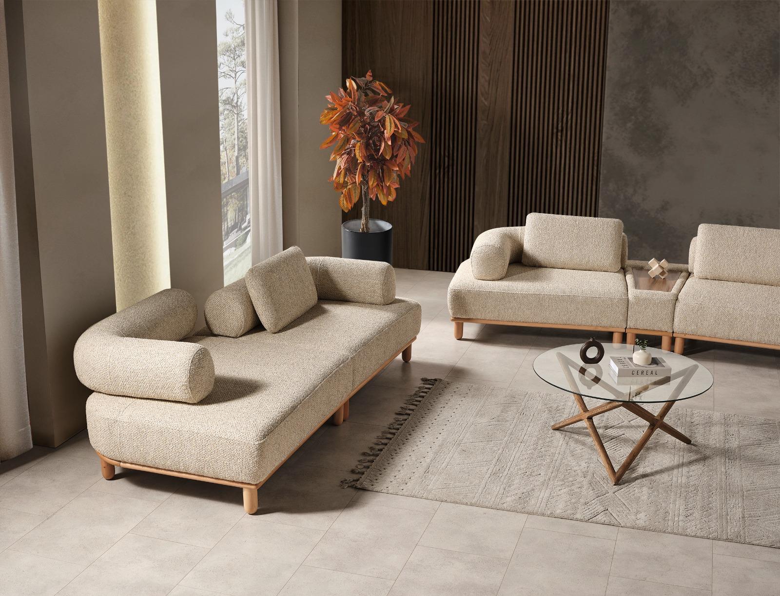 Sitzgruppe/Sofa Set - Wohnzimmergarnitur "Goldenrod" - Beige/Orange- Nobelaa