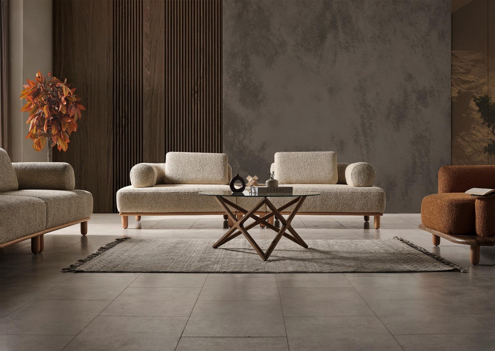 Sitzgruppe/Sofa Set - Wohnzimmergarnitur "Goldenrod" - Beige/Orange- Nobelaa