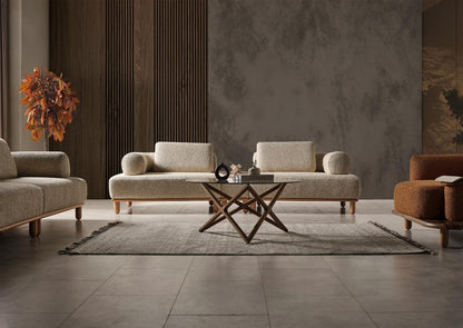 Sitzgruppe/Sofa Set - Wohnzimmergarnitur "Goldenrod" - Beige/Orange- Nobelaa