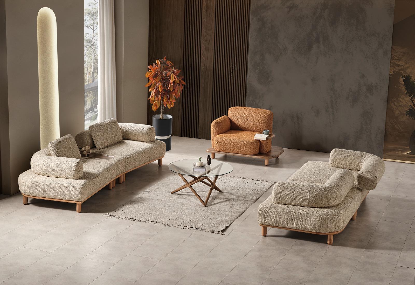 Sitzgruppe/Sofa Set - Wohnzimmergarnitur "Goldenrod" - Beige/Orange- Nobelaa