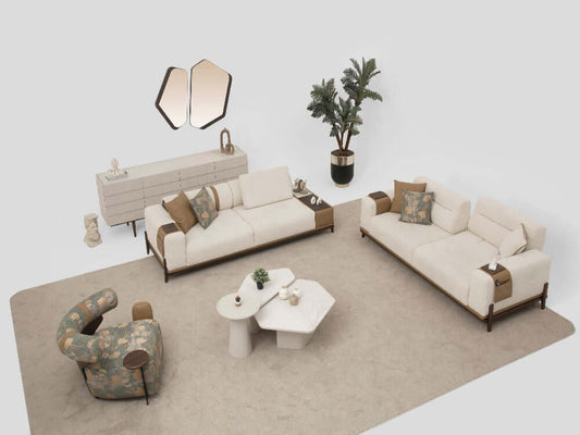 Sitzgruppe/Sofa Set - Wohnzimmergarnitur "Grevillea" 3+3+1 - Beige - Nobelaa