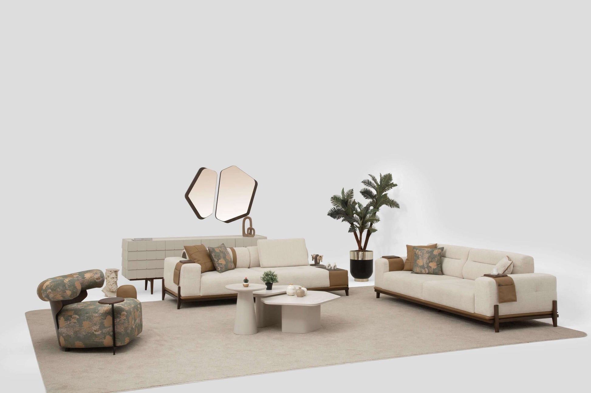 Sitzgruppe/Sofa Set - Wohnzimmergarnitur "Grevillea" 3+3+1 - Beige - Nobelaa