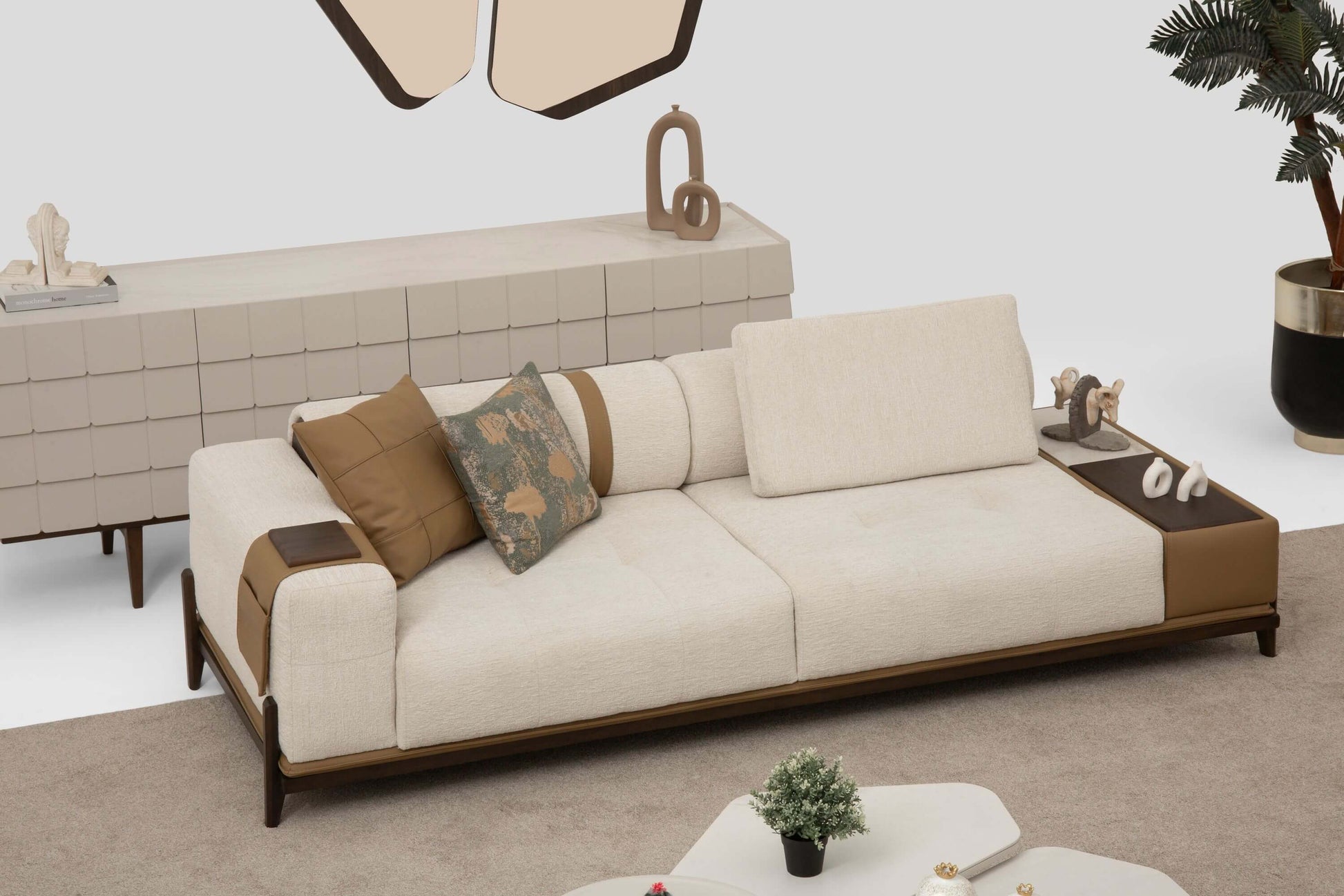 Sitzgruppe/Sofa Set - Wohnzimmergarnitur "Grevillea" 3+3+1 - Beige - Nobelaa