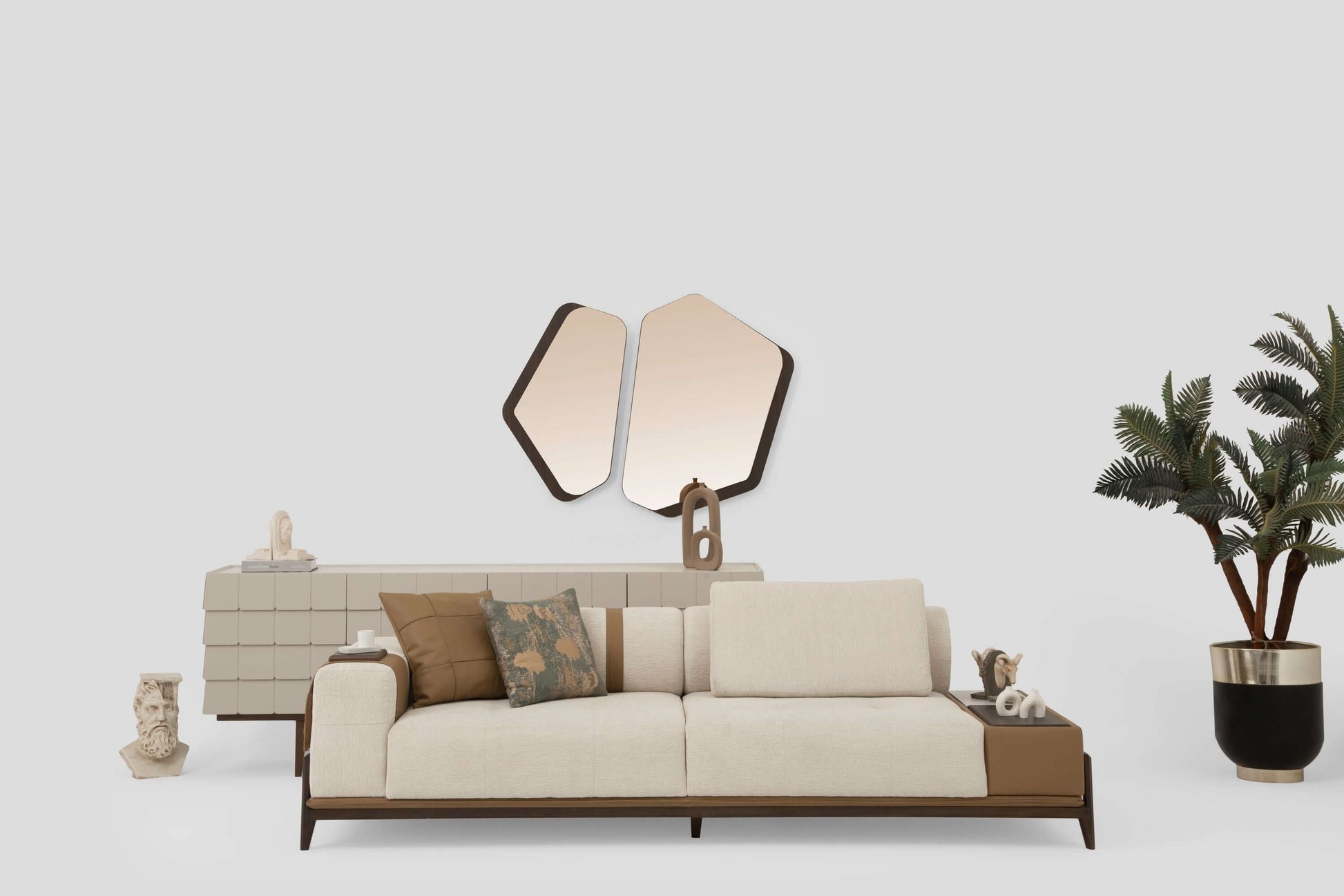 Sitzgruppe/Sofa Set - Wohnzimmergarnitur "Grevillea" 3+3+1 - Beige - Nobelaa