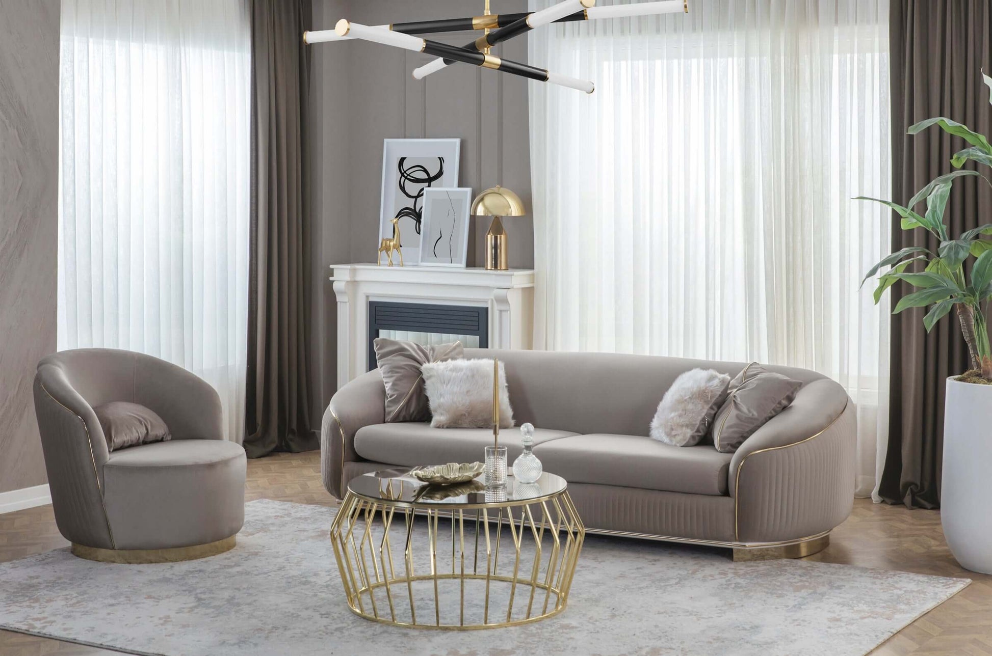 Sitzgruppe/Sofa Set - Wohnzimmergarnitur "Holly" - Beige - Nobelaa