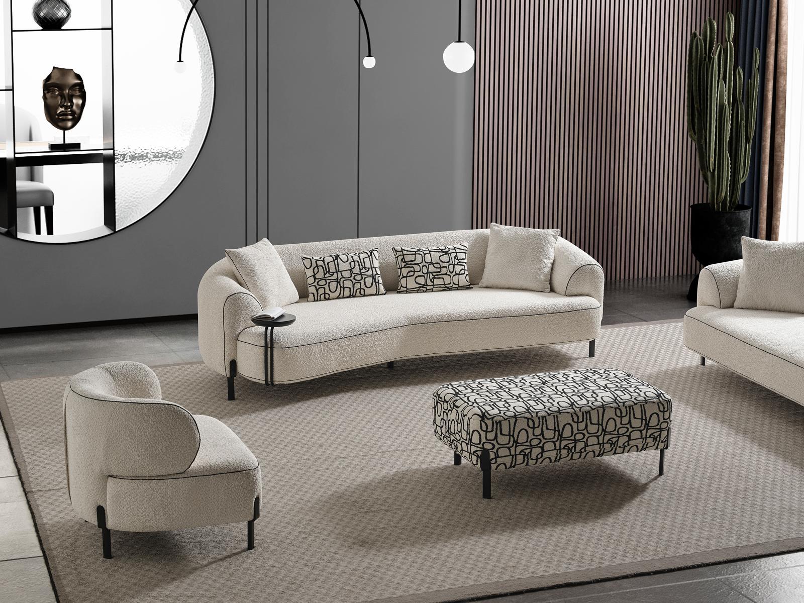 Sitzgruppe/Sofa Set - Wohnzimmergarnitur "Honeysuckle" 3+2+1 + Hocker - Weiß - Nobelaa