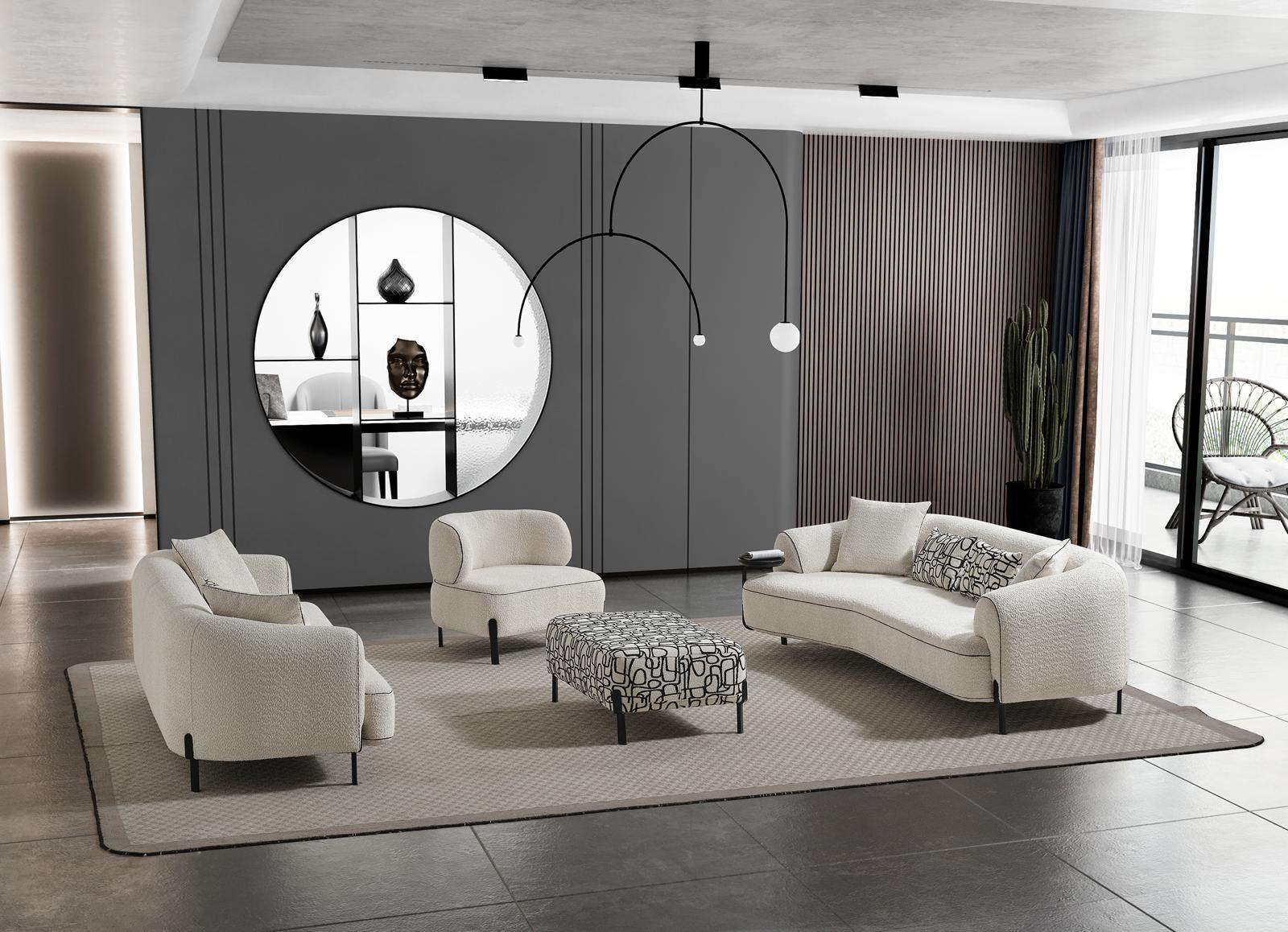 Sitzgruppe/Sofa Set - Wohnzimmergarnitur "Honeysuckle" 3+2+1 + Hocker - Weiß - Nobelaa