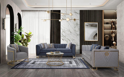 Sitzgruppe/Sofa Set - Wohnzimmergarnitur "Ismene" 3+3+1+1 - Dunkelblau/Grau - Nobelaa