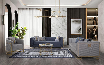 Sitzgruppe/Sofa Set - Wohnzimmergarnitur "Ismene" 3+3+1+1 - Dunkelblau/Grau - Nobelaa