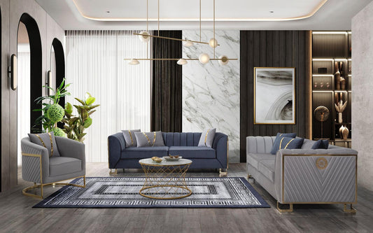 Sitzgruppe/Sofa Set - Wohnzimmergarnitur "Ismene" 3+3+1+1 - Dunkelblau/Grau - Nobelaa