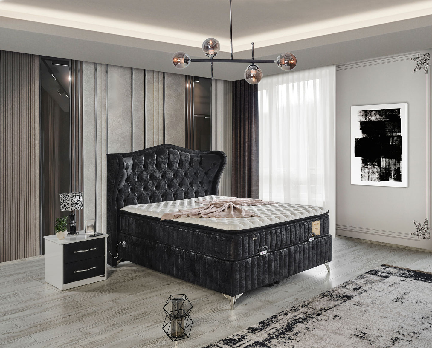 Schlafzimmer-Set "Lavendia" – Bett mit Bettkasten, Nachttisch und Matratze
