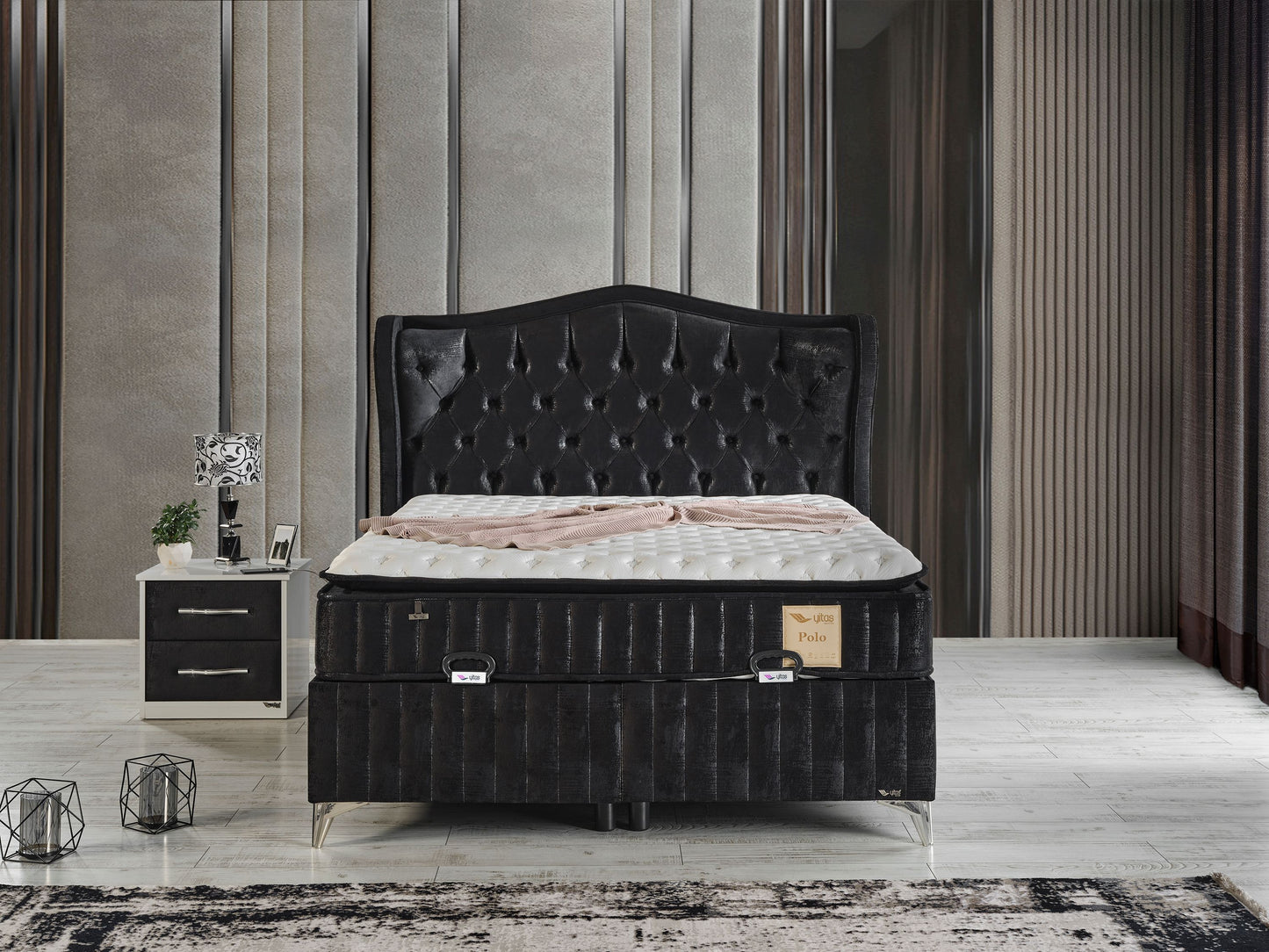 Schlafzimmer-Set "Lavendia" – Bett mit Bettkasten, Nachttisch und Matratze