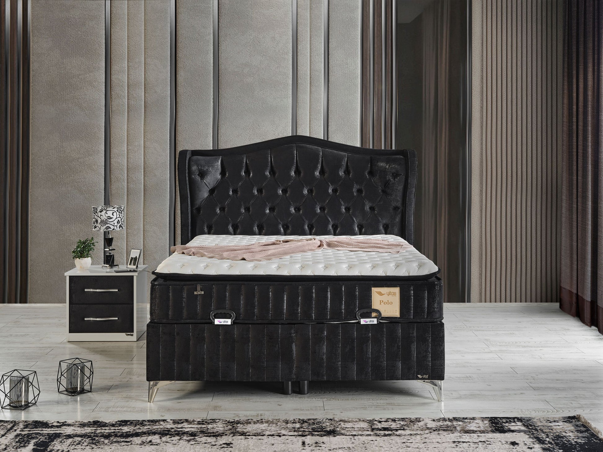 Schlafzimmer-Set "Lavendia" – Bett mit Bettkasten, Nachttisch und Matratze