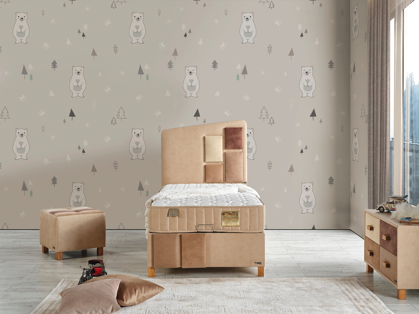 Schlafzimmer-Set "Liliana" – Bett mit Bettkasten, Hocker, Kommode und Matratze
