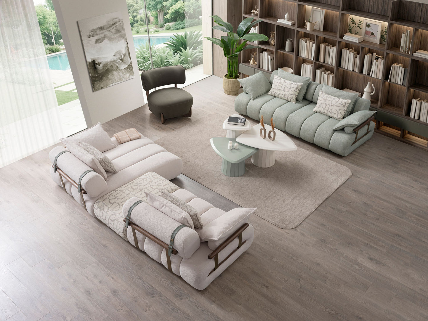 Sitzgruppe/Sofa Set - Wohnzimmergarnitur "Luccani" 3 Sitzer + Ecksofa + Mittelkonsole +1 Sitzer