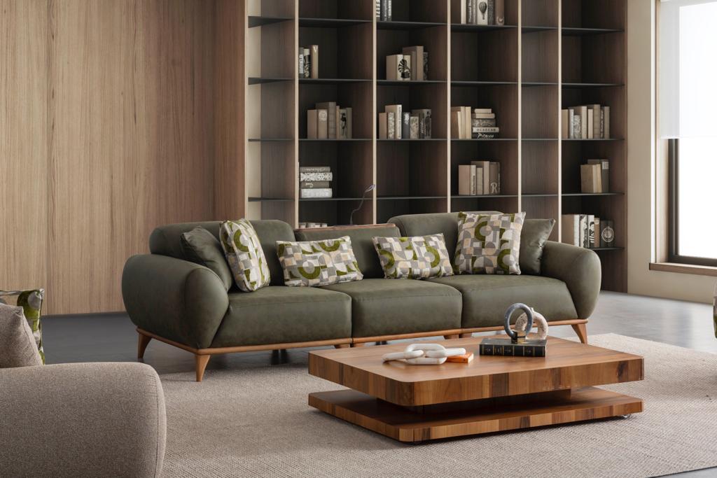 Sitzgruppe/Sofa Set - Wohnzimmergarnitur "Lupine" 3+3+1 - Grün/Beige - Nobelaa
