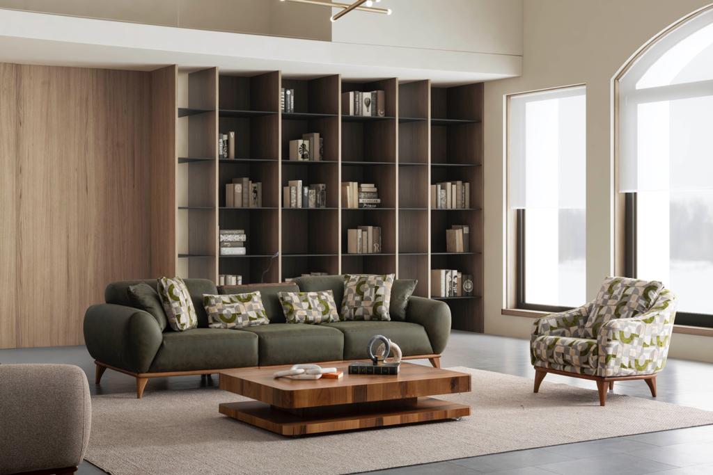 Sitzgruppe/Sofa Set - Wohnzimmergarnitur "Lupine" 3+3+1 - Grün/Beige - Nobelaa