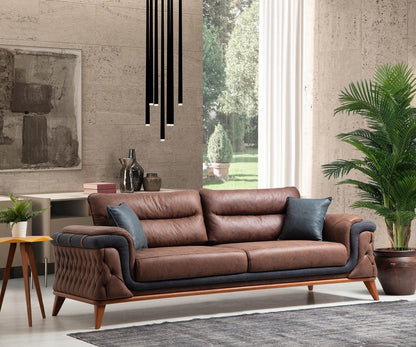 Sitzgruppe/Sofa Set - Wohnzimmergarnitur "Mayflower" 3+3+1+1 - Blau/Braun - Nobelaa