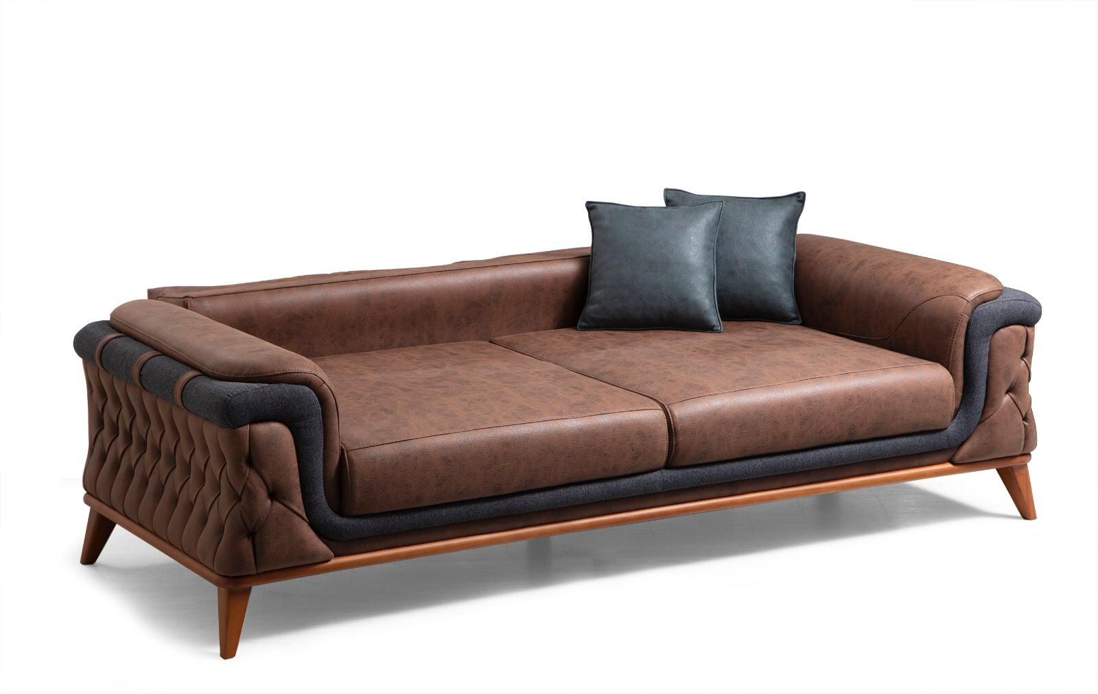 Sitzgruppe/Sofa Set - Wohnzimmergarnitur "Mayflower" 3+3+1+1 - Blau/Braun - Nobelaa