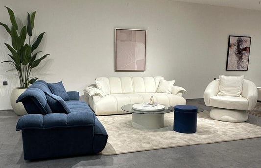 Sitzgruppe/Sofa Set - Wohnzimmergarnitur "Meadow" 3+3+1 - Weiß/Blau - Nobelaa
