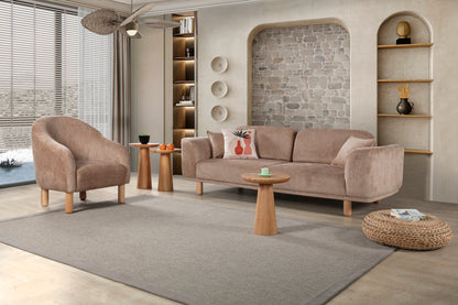 Sitzgruppe/Sofa Set - Wohnzimmergarnitur "Midnight" 3+3+1- Hellbraun/Weiß - Nobelaa