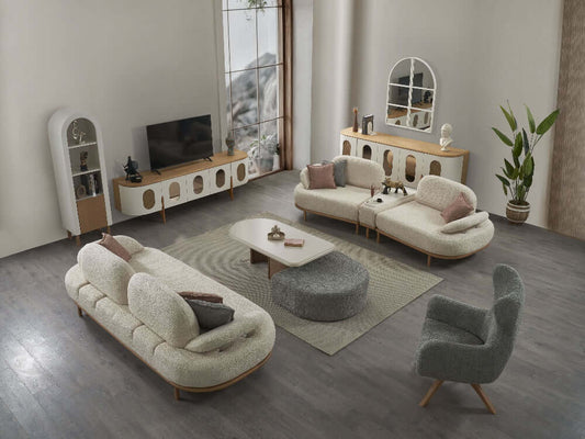 Sitzgruppe/Sofa Set - Wohnzimmergarnitur "Milfoil" 3+2+1 - Beige/Grau - Nobelaa