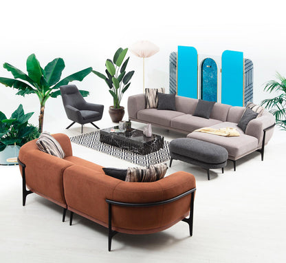 Sitzgruppe/Sofa Set - "Mock-orange" - Ecksofa + 3-Sitzer + Sessel - Orange/Grau - Nobelaa