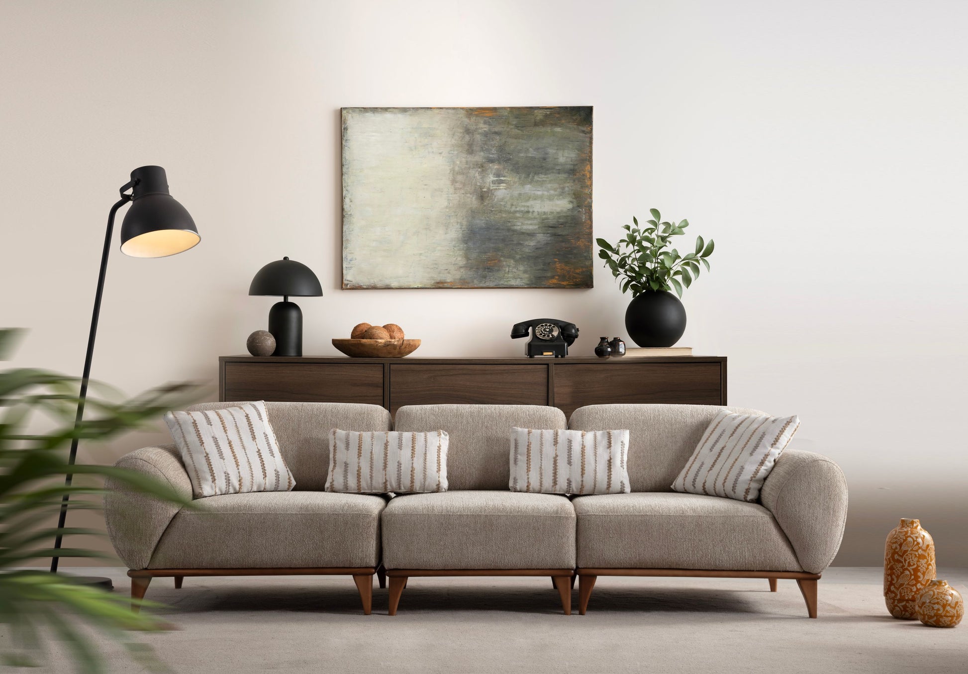 Sitzgruppe/Sofa Set - Wohnzimmergarnitur "Moonflower" 3+2+1 - Beige - Nobelaa
