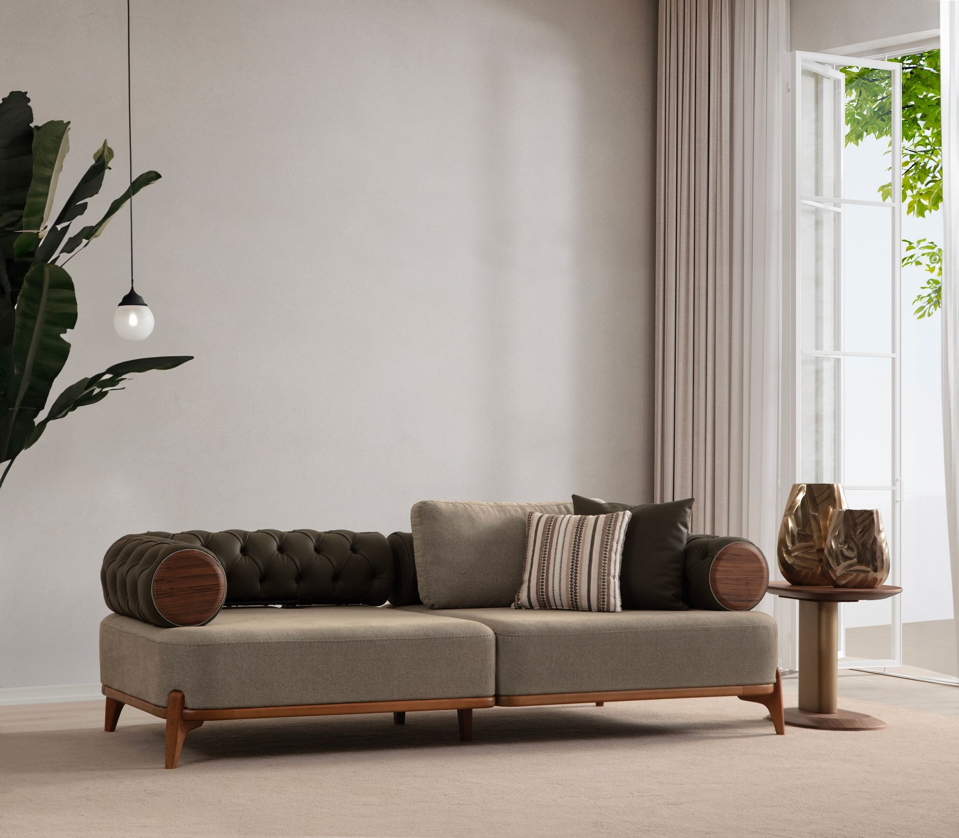 Sitzgruppe/Sofa Set - Wohnzimmergarnitur "Nova" 3+3+1 - Khakigrün - Nobelaa